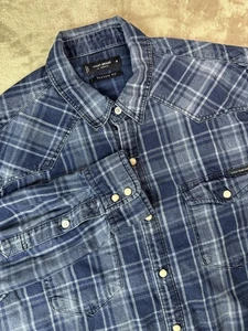 Camisa Lucky Brand Para Hombre Mediana Cuadros Perla Occidental A Presión Manga Larga Calce Clásico - Imagen 1 de 13