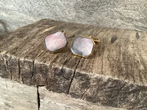 Vintage SWANK Grey Smoky Mother Of Pearl Cufflinks Art Deco - Picture 1 of 7