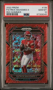 Patrick Mahomes /35 Red Shimmer PSA 10 GEM MINT 2022 Panini Prizm #139 SSP - Foto 1 di 3