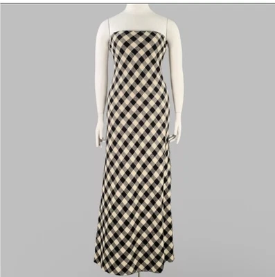 Lauren Ralph Lauren Black and Cream Wool Tartan Plaid Maxi Dress Size 10 - Image 1 of 4