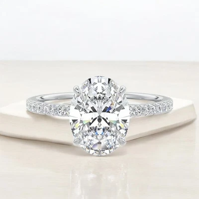 Diamond Women Setting Ring Semi Mount Oval 0.20 Carat Solid 14k White Gold - Image 1 of 4