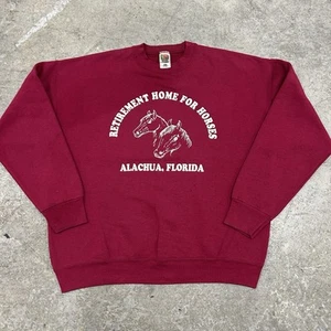 Vintage 90s Retirement For Horses Burgundy Crewneck Sweatshirt Adult X-Large Vtg - Picture 1 of 7