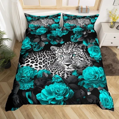 3D леопард пододеяльник бирюзовый розовый гепард печать комплект постельного белья королевский размер, африканский... - Изображение 1 из 4