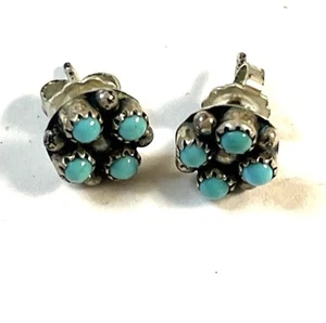 Sterling Silver Turquoise Set Post Earrings - Picture 1 of 5