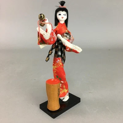 Muñeca Kokeshi japonesa de colección estatuilla de yeso kimono rojo niña campana mijo KF292 Foto 1 de 4