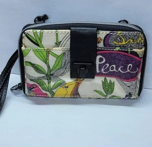Sakroots Peace Vogel Kalbsleder Geldbörse umlaufender Reißverschluss Regenbogen Hippie Blumen Federn  - Bild 1 von 21