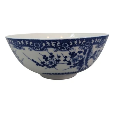 Cuenco de porcelana floral azul y blanco vintage plato para servir asiático redondo 3" Foto 1 de 4