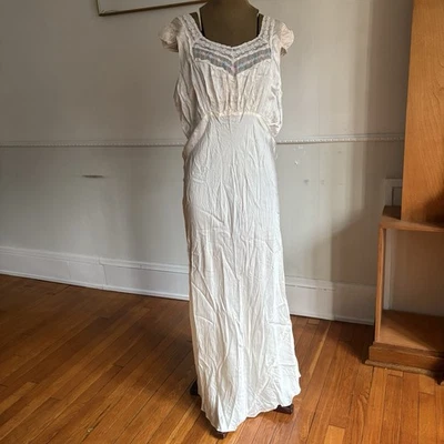 Vintage 1930s Nightgown Maxi Pink Lace Embroidery Cap Sleeve Women’s Cute Floral - Image 1 of 4