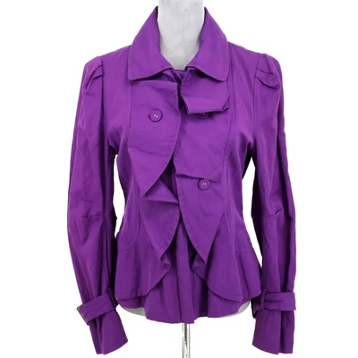 Chaqueta BCBG Max Azria Mujer Mediana Uva Púrpura Algodón Cremallera Completa Forrada Blazer Foto 1 de 4