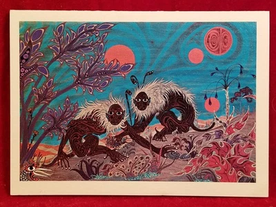 1969 Cartão de arte psicodélica por Jesse Allen vintage dois macacos meados da manhã anos 60  - Imagem 1 de 4