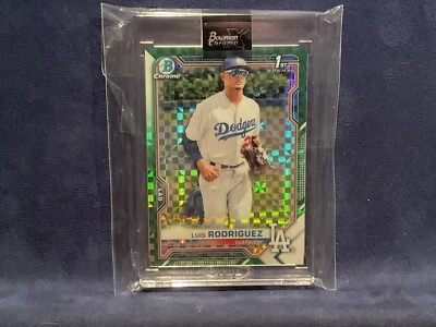 2021 Bowman Chrome Green XFractor Luis Rodriguez RC Rookie 7/31 Encased Dodgers - Image 1 of 2