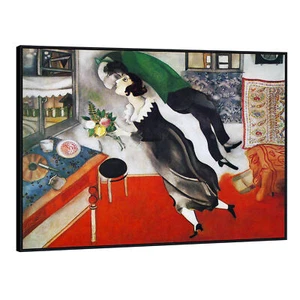 Black Framed Canvas Giclee Print Art Birthday by Marc Chagall Wall Art 24"x32" - Picture 1 of 8