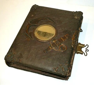 Álbum de fotos victoriano antiguo con ancla y espejo (fotografías incluidas) - Imagen 1 de 11