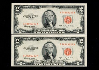 Lot of Two $2 1953-C United States Note Red Seal  UNC Free Shipping (H117) - Image 1 of 2