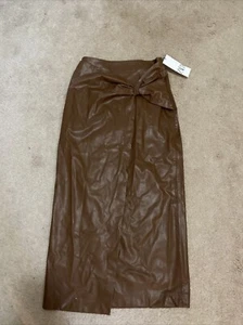 Zara Faux Leather Midi Skirt Brown Size XS New NWT - Picture 1 of 6