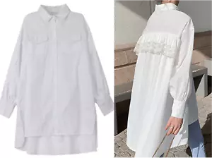 Camicetta top camicia donna casual fit manica lunga con bottoni in pizzo - Foto 1 di 8