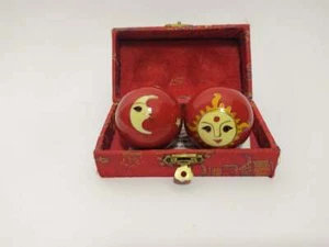 Vintage chinesische Sorgen- & Stressbälle Hishru Therapie roter Marmor Angst Yoga - Bild 1 von 6
