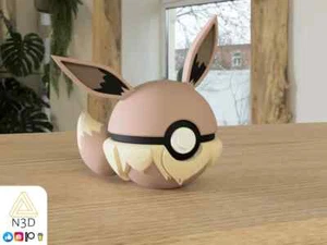 #133 Evoli Pokeball im Maßstab 1:1, 3D Druck, Pokemon, Gaming Accessoire, Eevee - Bild 1 von 1