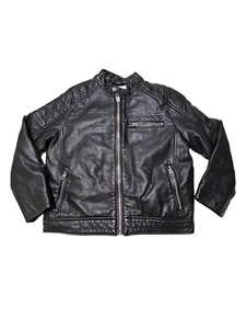 Zara Boys Faux Leather Jacket Black Moto Biker Size 8 - Picture 1 of 6