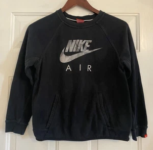 Nike Air Boys Youth Medium Black Long Sleeve Spellout Logo Pullover Sweatshirt - Picture 1 of 14