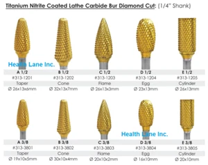 Meta BesQual Dental Lab Titanium Coated Lathe Carbide Bur Diamond Cut 1/4" Shank - Picture 1 of 11