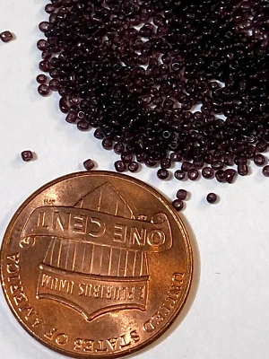 100 yr old Vintage/Antique Micro Seed Beads-18/0 Transparent Dark Merlot Purple - Image 1 of 3