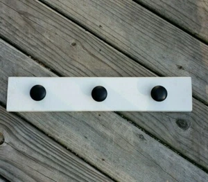 Farmhouse Wood Hanging Peg Board Hand Painted Black Knobs Folk Art Primitive  - Picture 1 of 4