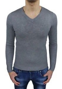 Class Herren Pullover Dunkelgrau Slim Fit Pulli Pulli mit Patches - Bild 1 von 3
