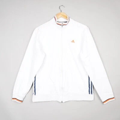 Adidas Jacket Mens Medium White Cotton Track Top Full Zip Performance Essentials - Image 1 of 4
