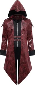 Steampunk Jacket 3XL Crimson Red Medieval Gothic Vampire Coat PU Leather Costume - Picture 1 of 7