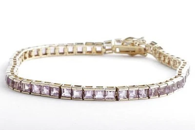 Armband 925 Silber vergoldet Amethyst Karree Schliff Länge 19 cm * - Bild 1 von 4