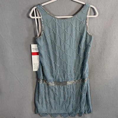 Adrianna Papell Women's 1920's Fish Scale Bead Dress Size 6 Aqua Blue NWT - Image 1 of 4