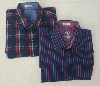 Lot of 2 BUGATCHI UOMO Men Size M Shirt Shaped Fit Button Down Cotton L/S - Image 1 of 4