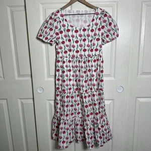 J. Vestido midi Crew talla 4 floral blanco en capas popelina manga abullonada cremallera lateral bolsillos - Imagen 1 de 16