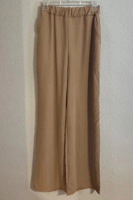 Boohoo Tall Linen Look Elasticated Wide Leg Trousers | Mocha | Size 4 Tall - Image 1 of 4