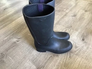 Crocs Black Purple Tall Riding Boots Womens Size 9 Rain Boot Pull On Rubber Boot - Picture 1 of 12