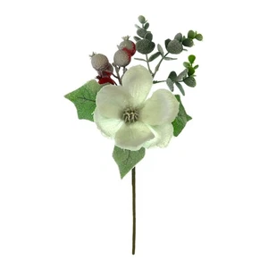 Verschneite künstliche Magnolie Blume, Beere und Eukalyptus Weihnachten Spray 38 cm/15 Zoll - Bild 1 von 1