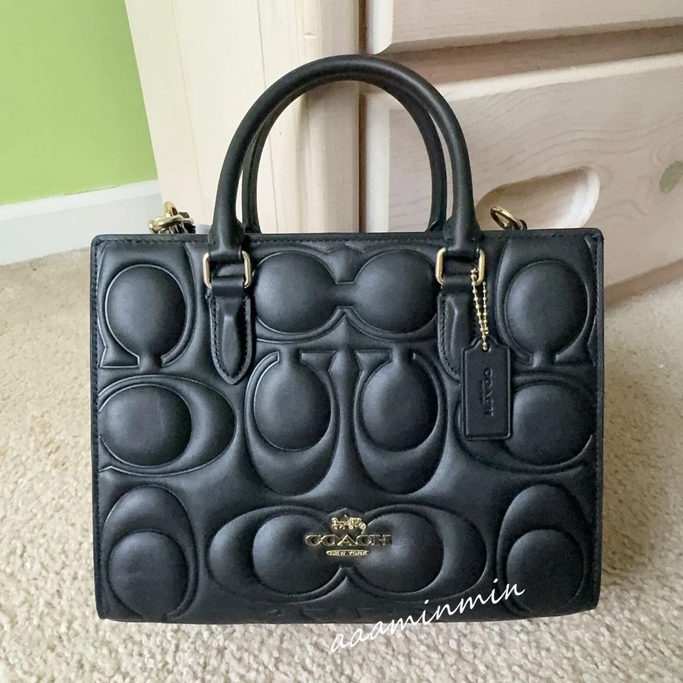Coach Maggie Signature Leather Small Tote Bag Black