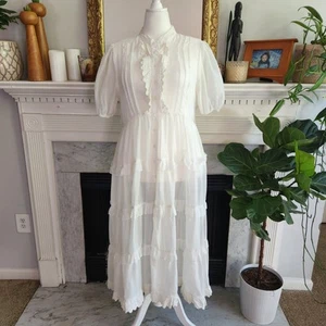 Camicia bianca trasparente con volant a strati boho bohemien più vittoriana occidentale taglia 2XL - Foto 1 di 10
