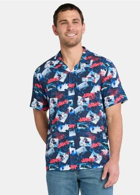 Jaws  NEW♈Men's Universal Studio's  Printed Rayon SS button up Shirt size S~Blue - Image 1 of 4