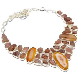 Yellow Slice Agate Druzy Silver Plated Mom Gift Collar Necklace 18.0"