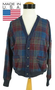 Pendleton Medium Multicolor Plaid Tartan Wool Cardigan Sweater USA Vintage Mens - Picture 1 of 7