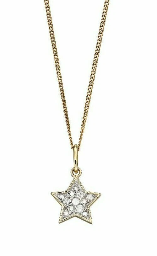 Star Diamond Pendant 9ct Yellow Gold 375 Hallmarked British Made Brand New - Image 1 of 2