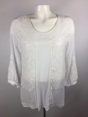 Monoreno Anthropologie Women's Sz M Tunic Embroidered Boho Hippie Top White - Image 1 of 4