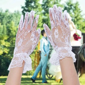 Damen kurze Spitze Blumenmuster Fingerhandschuhe Gothic Braut Hochzeit Handschuhe heiß VERKAUFEN - Bild 1 von 23