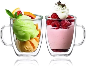 Tazas de vidrio de doble pared tazas aisladas para beber con mango juego de 2 tazas - Imagen 1 de 5
