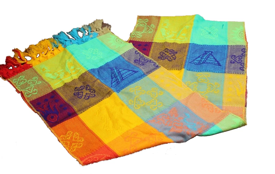 Mexican Mayan Table Runner Colorful Engraved Designs Lightweight 13.75" x 78"  - Image 1 of 4