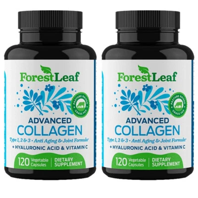 Forest Leaf Advanced Colágeno Tipo 1,2,3 Vitamina C Ácido Hialurónico 100mg 240Cápsulas Foto 1 de 3