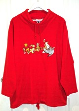VINTAGE DISNEY JUMPER Red Fluffy Fleece Embroidered Winnie The Pooh Sweater SzL