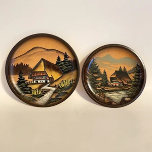 2 Vintage Wood Plates Schwarzwalder German Black Forest 6.25" & 5.5" - Picture 1 of 11